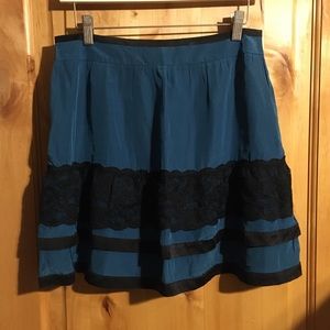 MORINE COMTE MARANT Blue Black Lace Trim Mini Skirt EUC 2